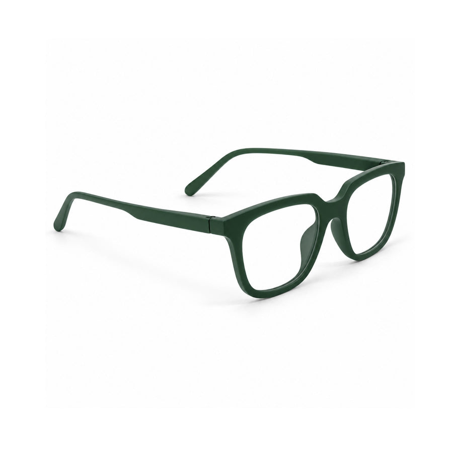 Basics Neo 2815 Square Optical Frame in Forest Green — three-quarter view (opposite side)