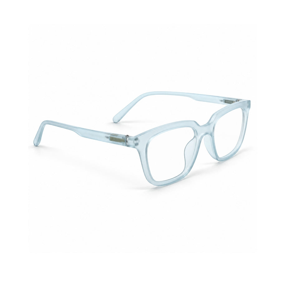 Basics Neo 2815 Square Optical Frame in Ice Blue — three-quarter view (opposite side)