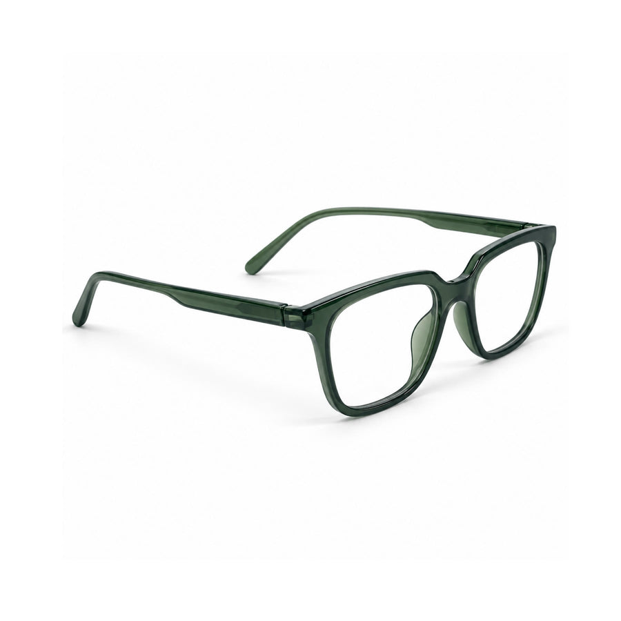 Basics Neo 2815 Square Optical Frame in Olive Green — three-quarter view (opposite side)