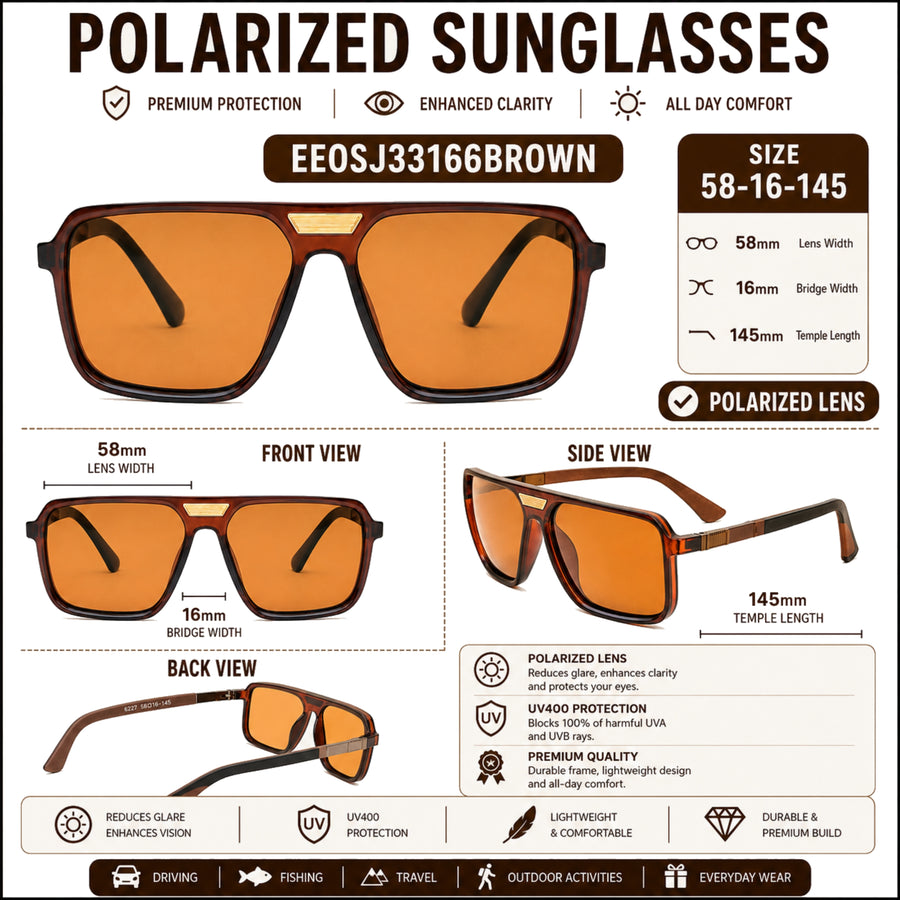 VERLIN 6227 BROWN Polarized Prescription-Friendly Sunglasses — supplied source view 5