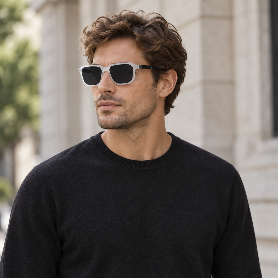 VERLIN 91128 WHITE Polarized Prescription-Friendly Sunglasses — colour-accurate model creative
