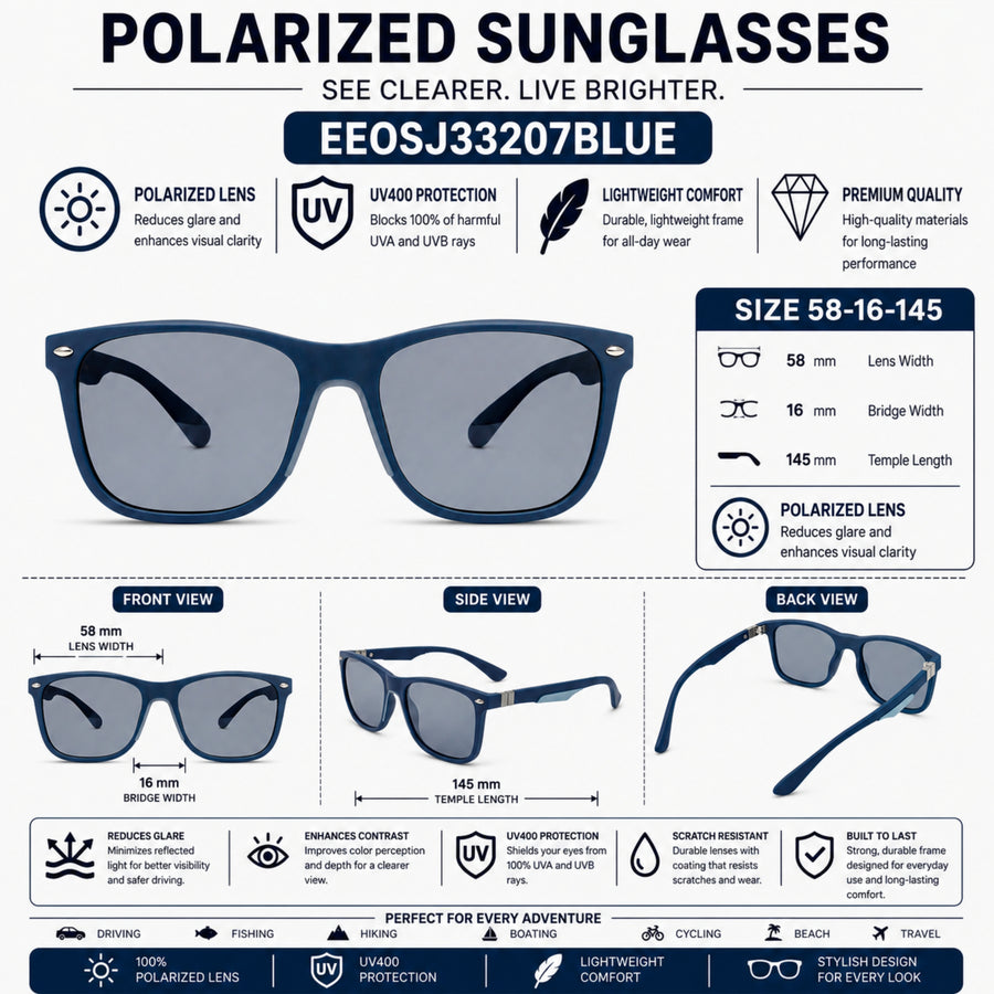VERLIN 91133 BLUE Polarized Prescription-Friendly Sunglasses — supplied source view 5