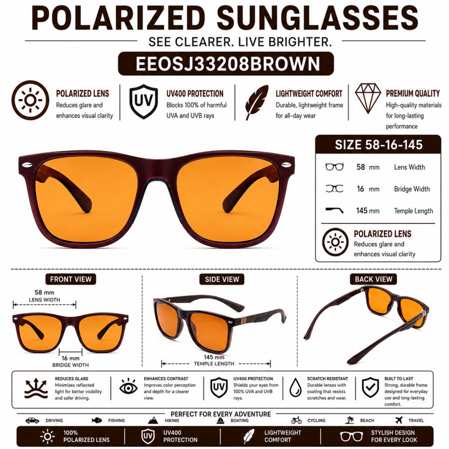 VERLIN 91133 BROWN Polarized Prescription-Friendly Sunglasses — supplied source view 5