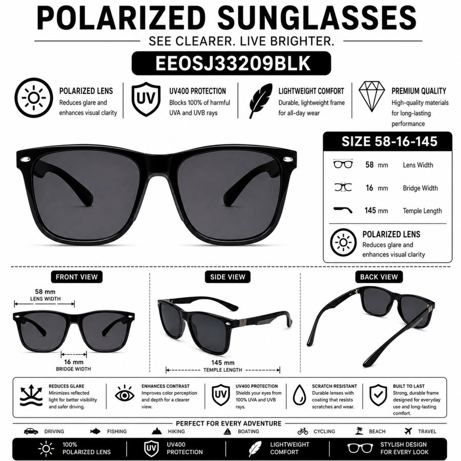 VERLIN 91133 BLK Polarized Prescription-Friendly Sunglasses — supplied source view 5