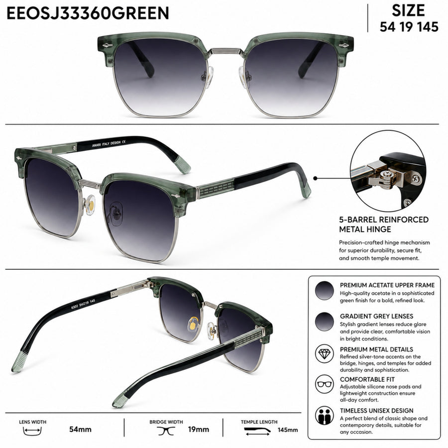 VERLIN 6302 Green Clubmaster Prescription-Friendly Sunglasses — view 5