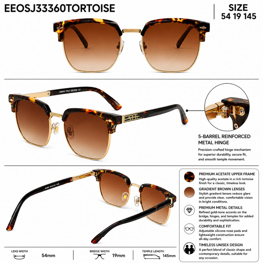 VERLIN 6302 Tortoise Clubmaster Prescription-Friendly Sunglasses — view 5