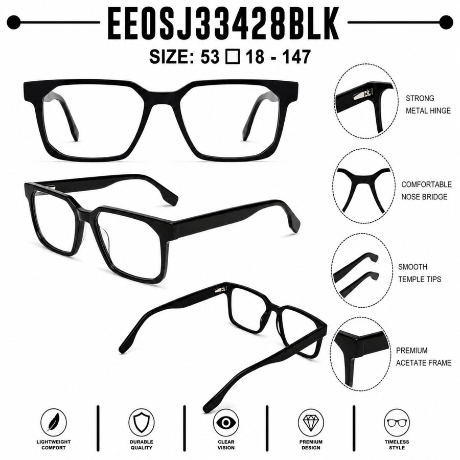2935 Hand Made Acetate Black Rectangle Optical Frame — specification card