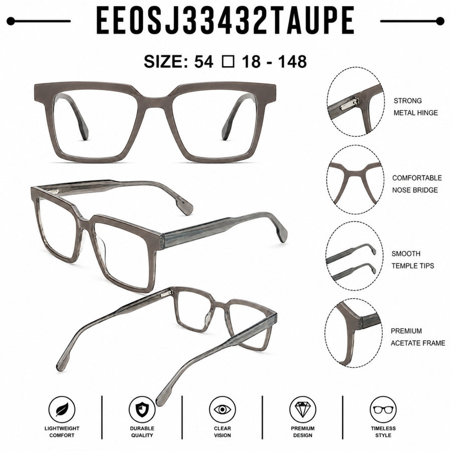 2803 Hand Made Acetate Taupe Square Optical Frame — specification card