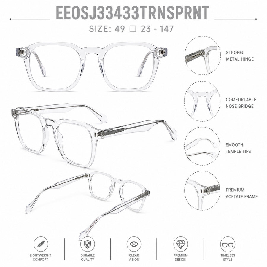 2969 Hand Made Acetate Transparent Round Optical Frame — specification card