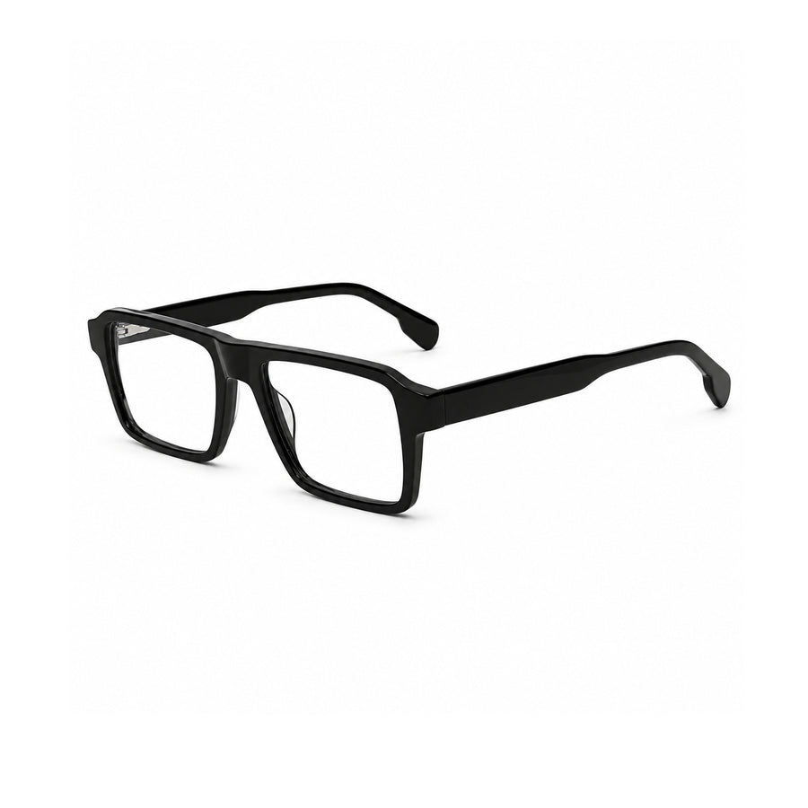 22118 Hand Made Acetate Black Rectangle Optical Frame — three-quarter