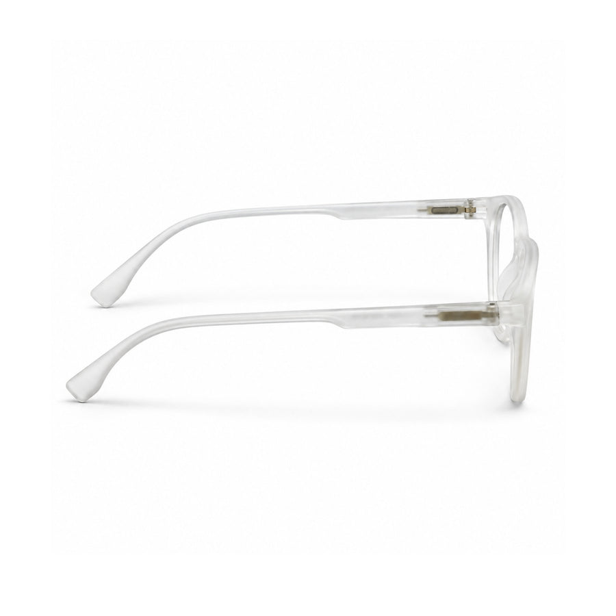 18887 VERLIN Round Optical Frame in Clear Crystal - temple and side view