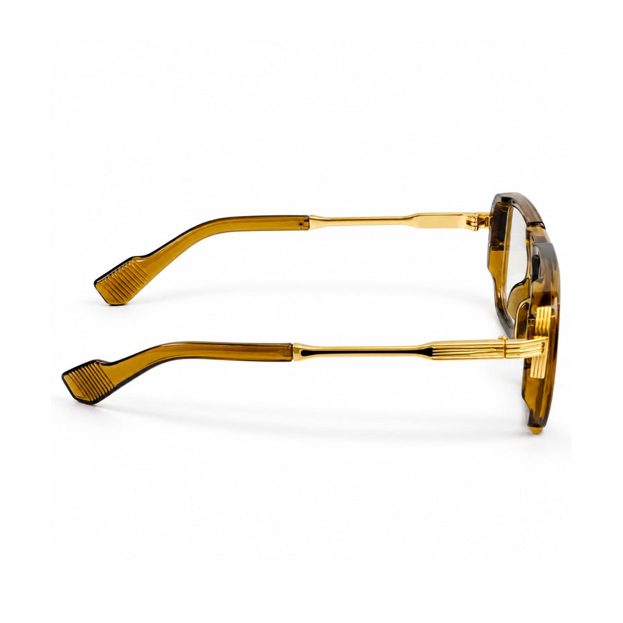 VERLIN 6067 Amber Gold navigator frame, temple and hinge detail