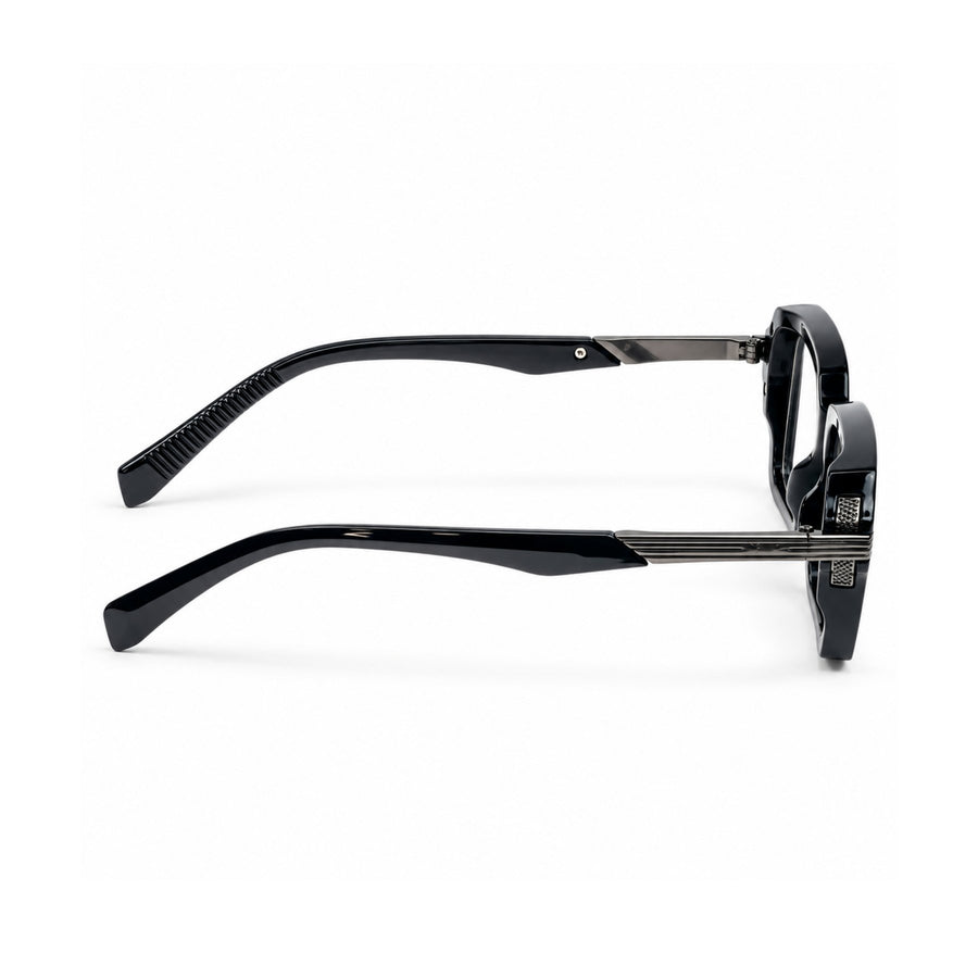 VERLIN 6104 Black square frame, temple and hinge detail