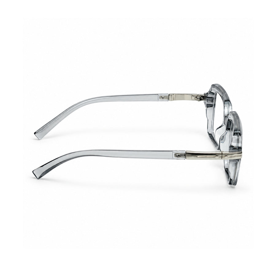 VERLIN 6115 Grey Crystal square frame, temple and hinge detail