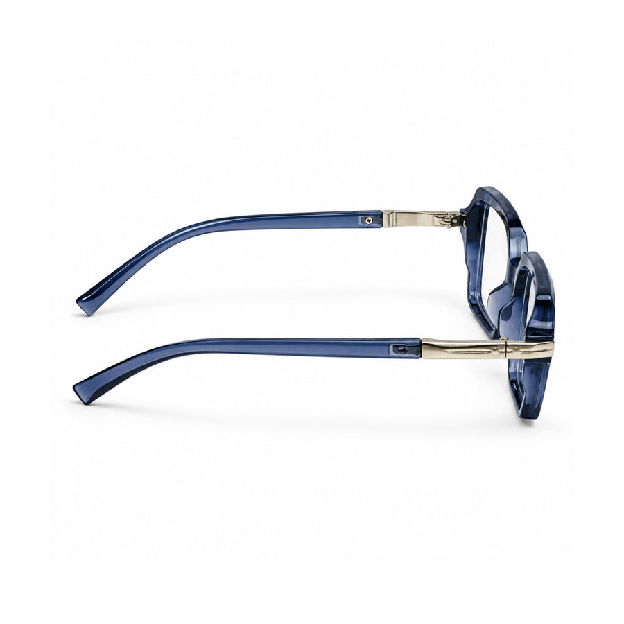 VERLIN 6115 Navy Blue square frame, temple and hinge detail