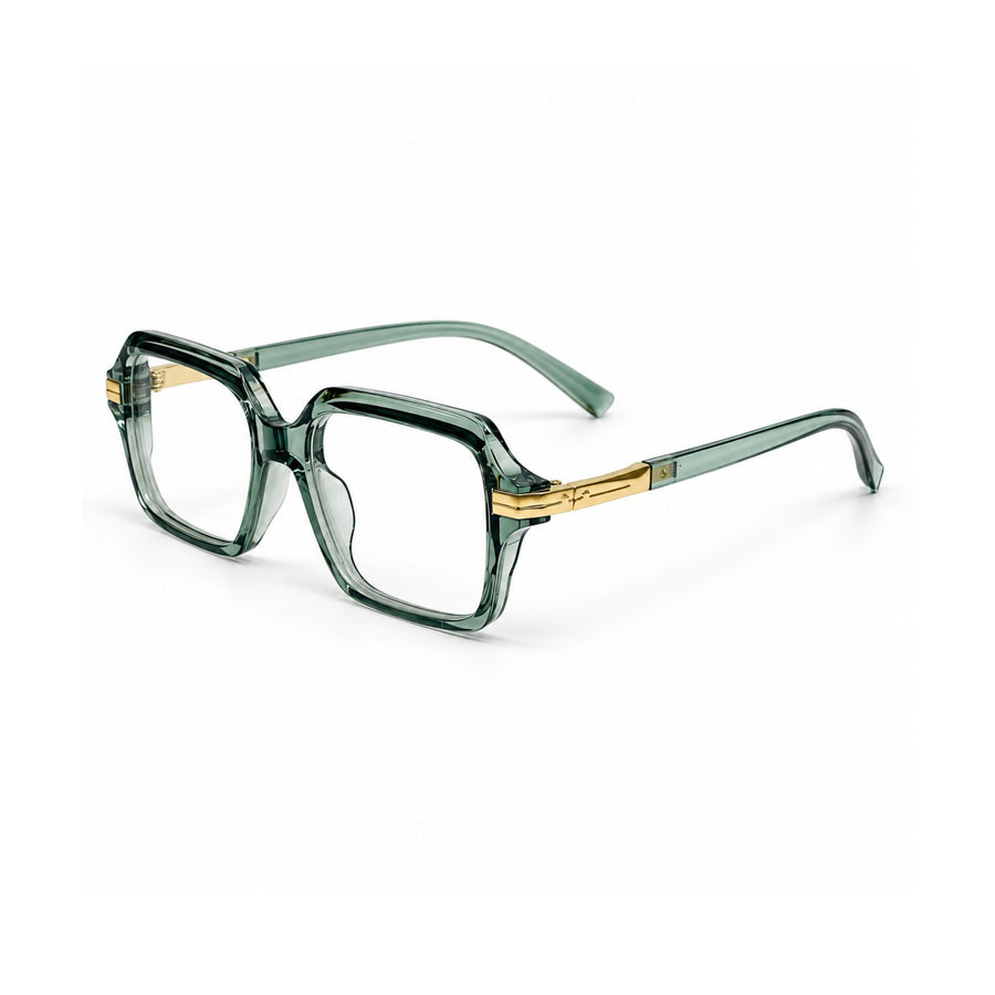 VERLIN 6115 Sage Green square frame, three-quarter view