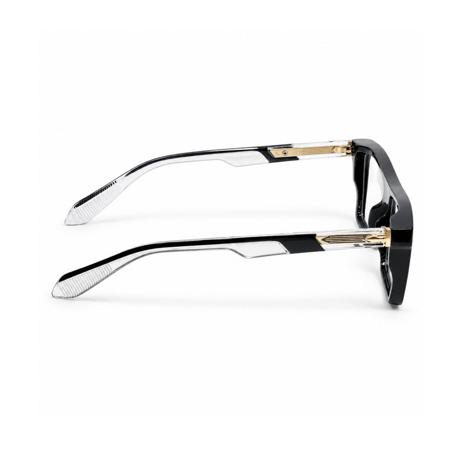 VERLIN 6230 Black Silver flat-top frame, temple and hinge detail