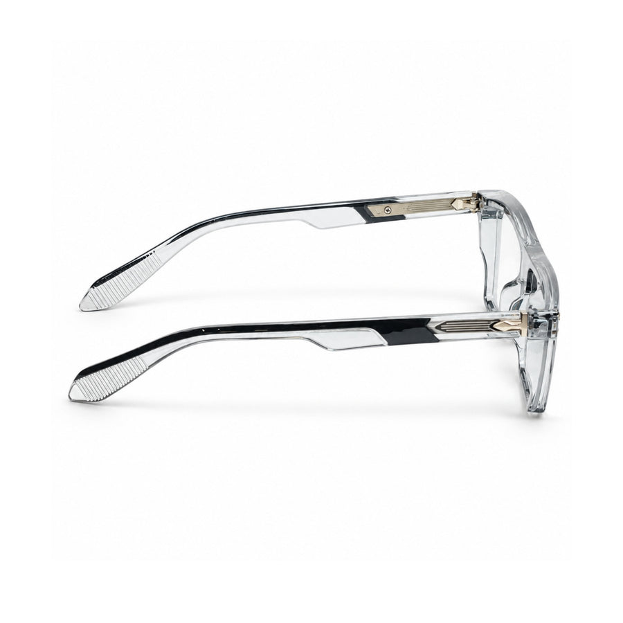 VERLIN 6230 Grey Crystal flat-top frame, temple and hinge detail