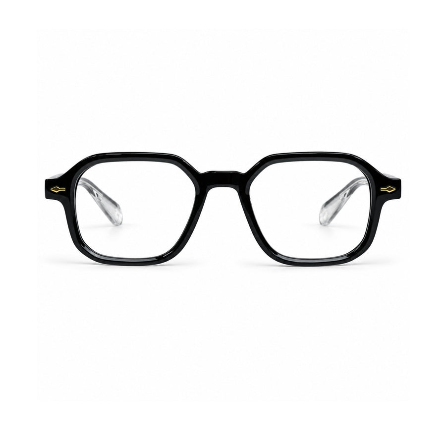 VERLIN 6231 Black geometric hexagonal optical frame, front view, 49-20-145 mm