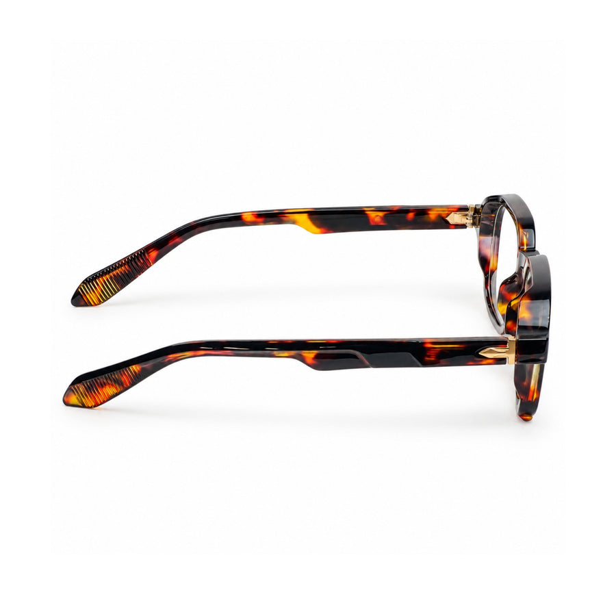 VERLIN 6231 Tortoise geometric frame, temple and hinge detail