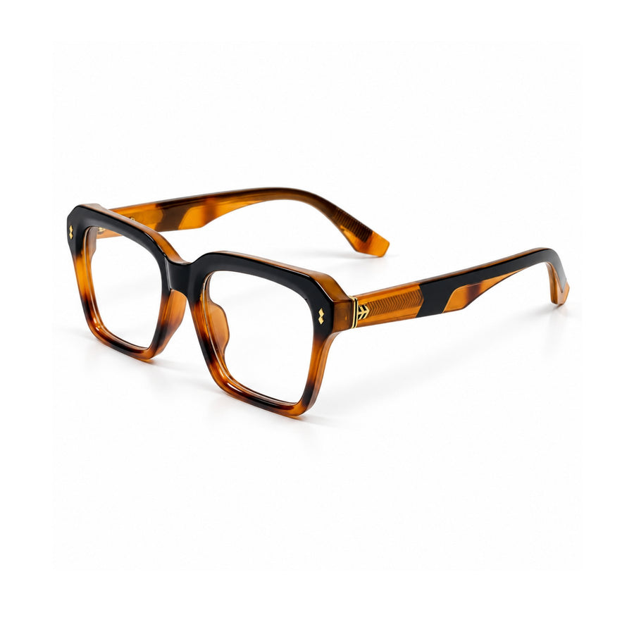 VERLIN 6233 Amber Tortoise bold square frame, three-quarter view
