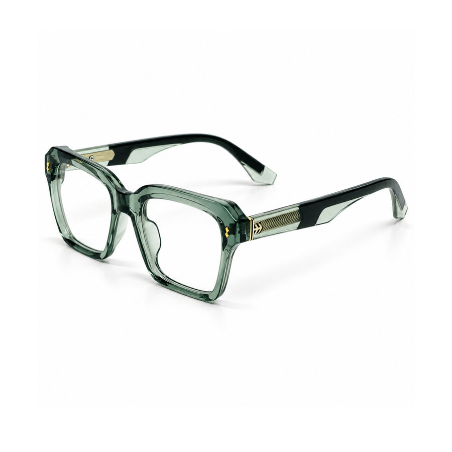 VERLIN 6233 Sage Green bold square frame, three-quarter view
