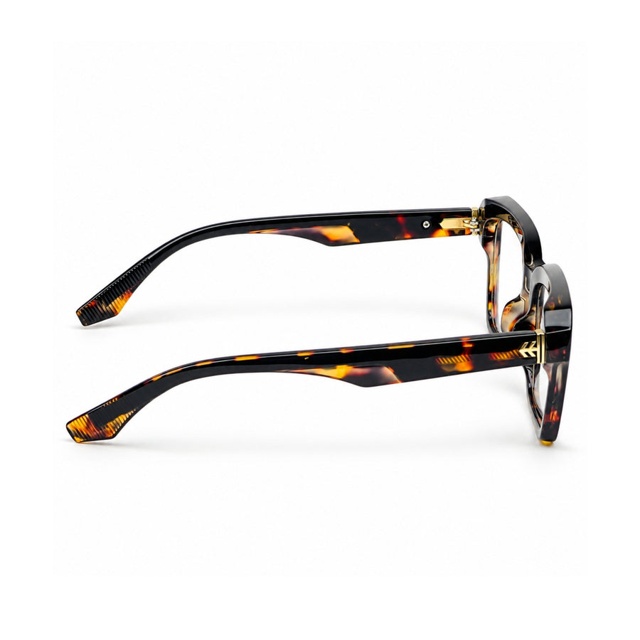 VERLIN 6233 Tortoise bold square frame, temple and hinge detail