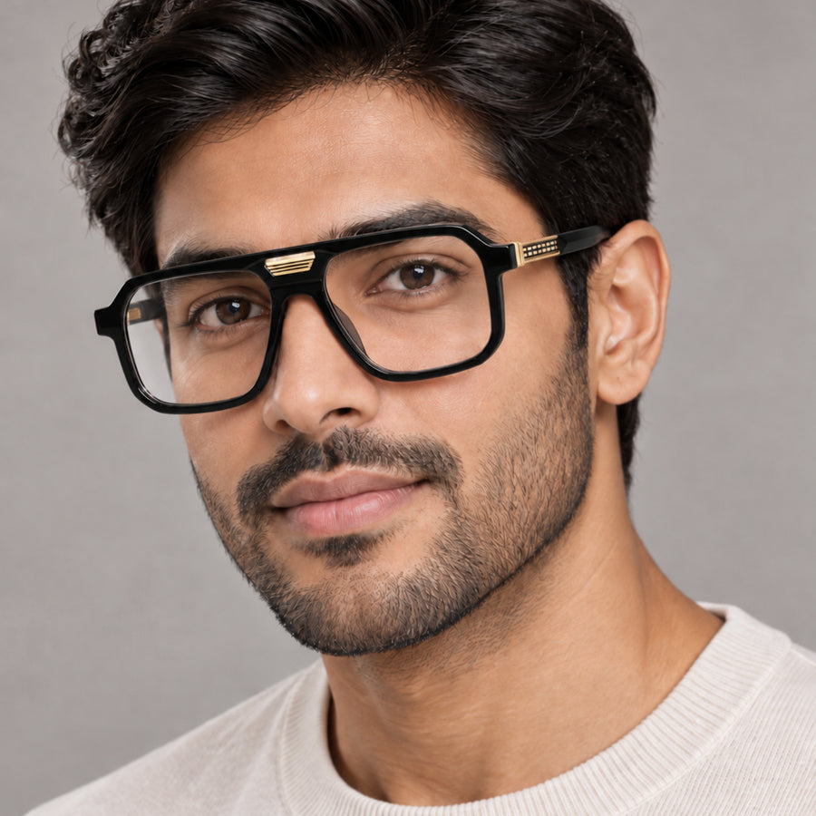 Man wearing VERLIN 6240 Black Gold navigator eyeglasses