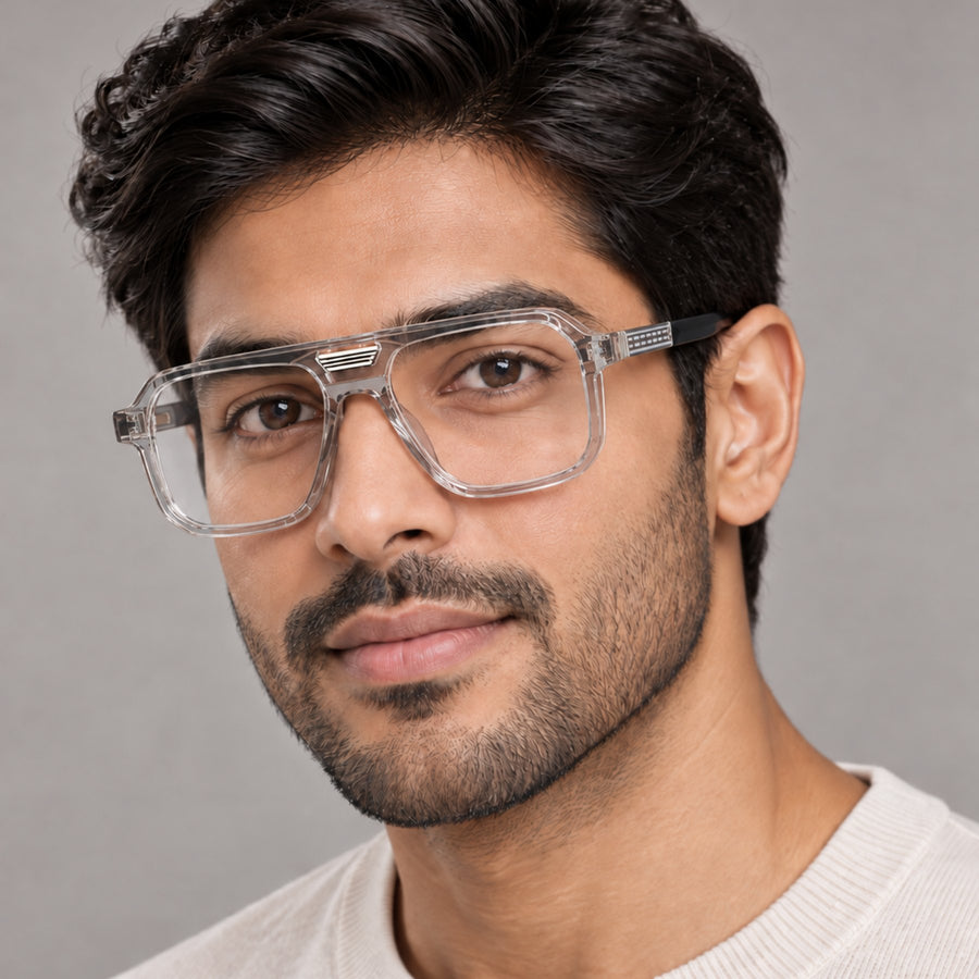 Man wearing VERLIN 6240 Clear Crystal navigator eyeglasses