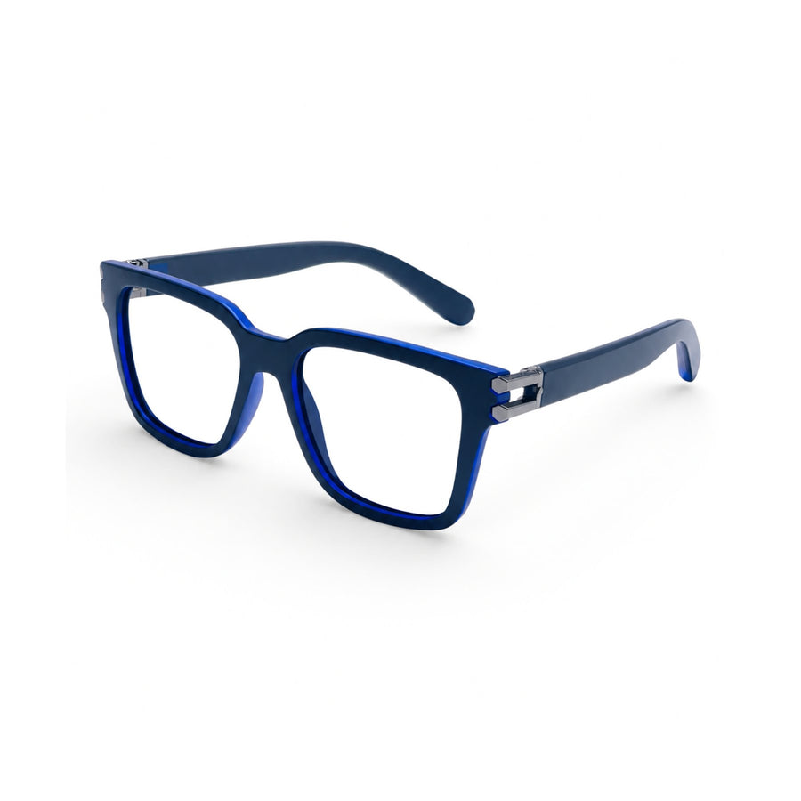82102 VERLIN Square Computer Glasses in Navy Blue - three-quarter view