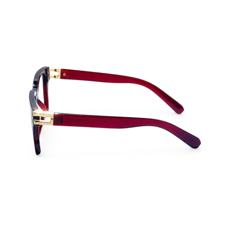 82102 VERLIN Square Computer Glasses in Wine Red - temple and side view