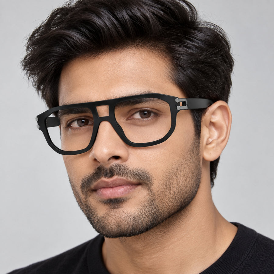 Model wearing 82104 VERLIN Navigator Computer Glasses in Matte Black