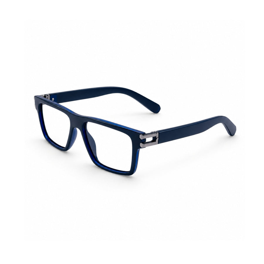 82107 VERLIN Flat-Top Square Computer Glasses in Navy Blue - three-quarter view