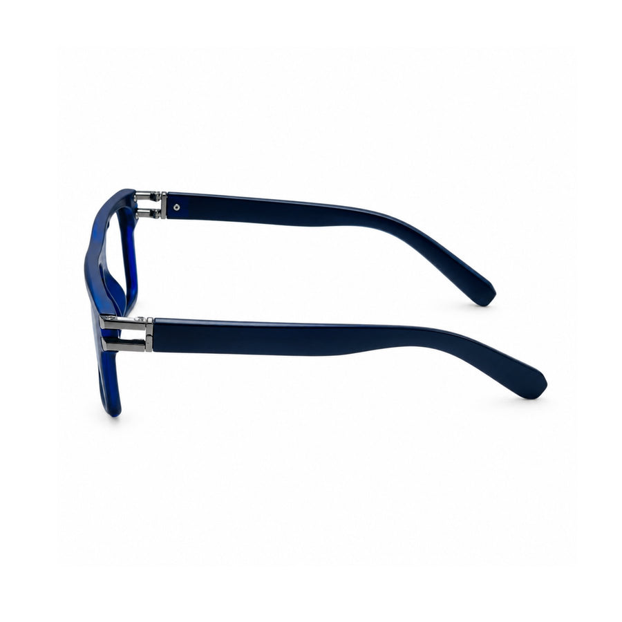 82107 VERLIN Flat-Top Square Computer Glasses in Navy Blue - temple and side view