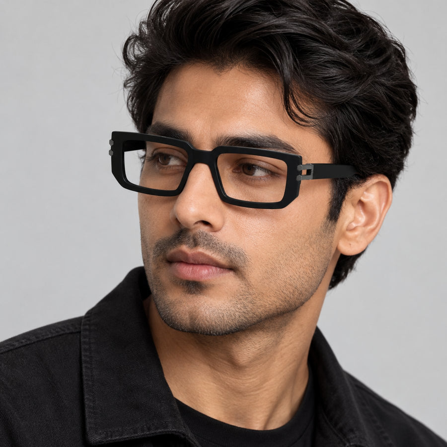 Model wearing 82108 VERLIN Rectangle Computer Glasses in Black