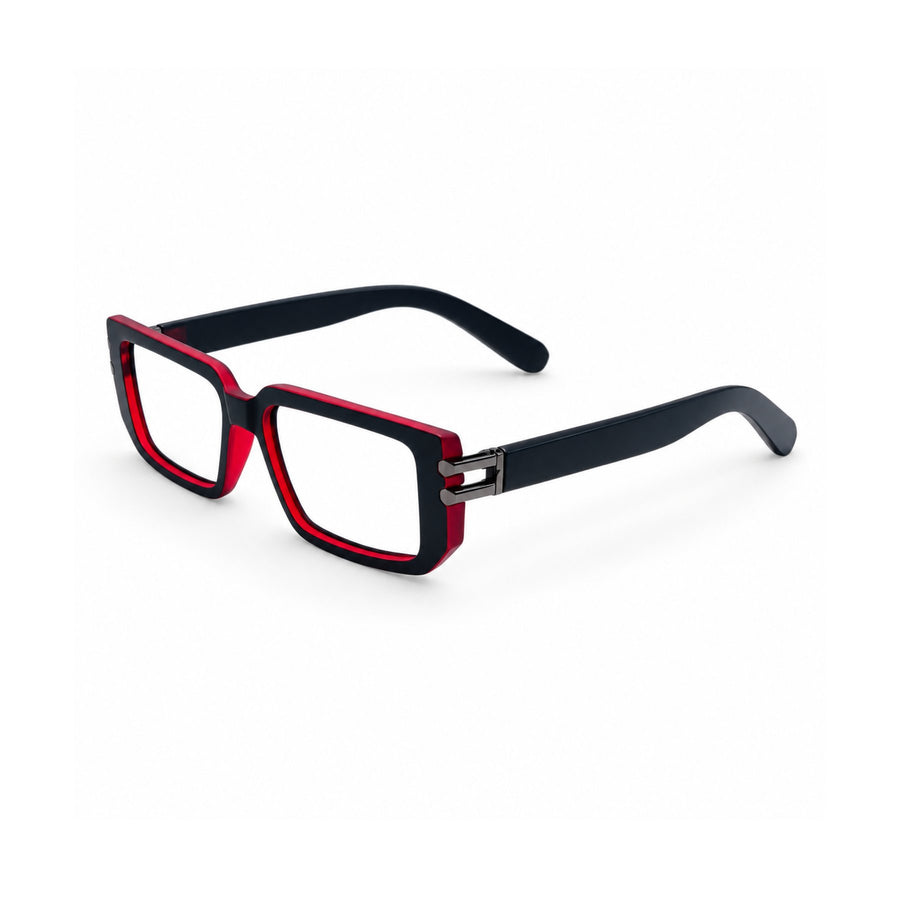 82108 VERLIN Rectangle Computer Glasses in Black Red - three-quarter view