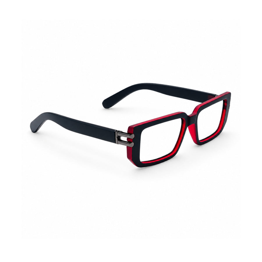 82108 VERLIN Rectangle Computer Glasses in Black Red - angled view