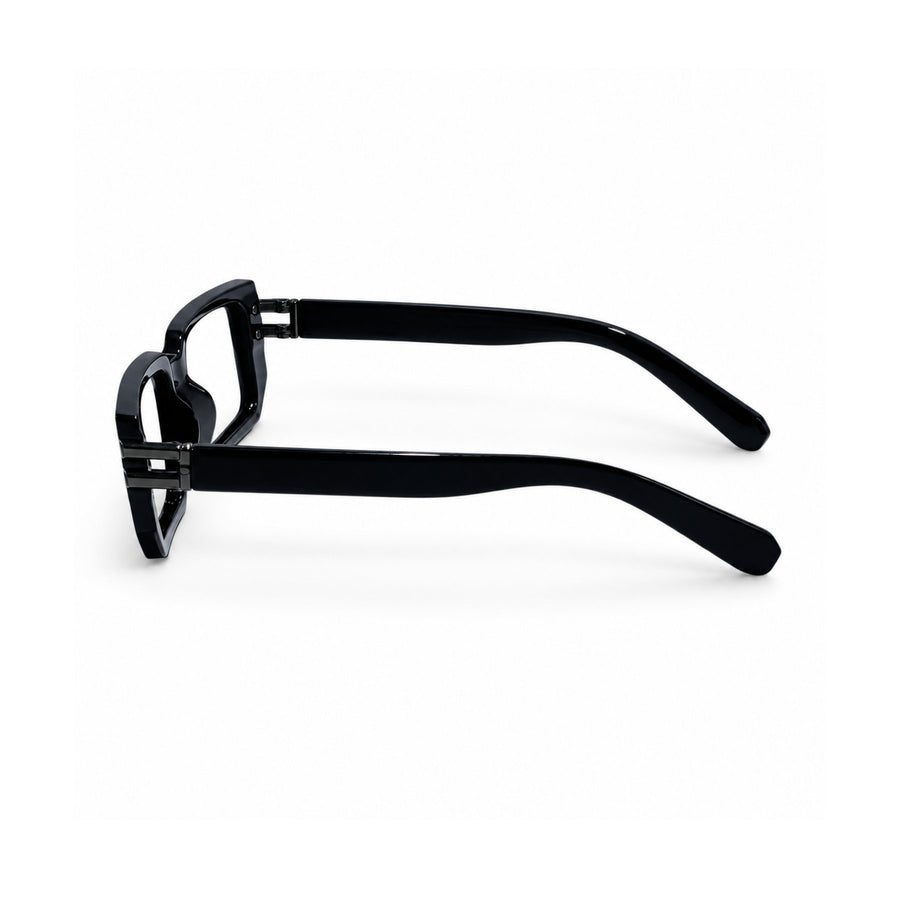 82108 VERLIN Rectangle Computer Glasses in Matte Black - temple and side view
