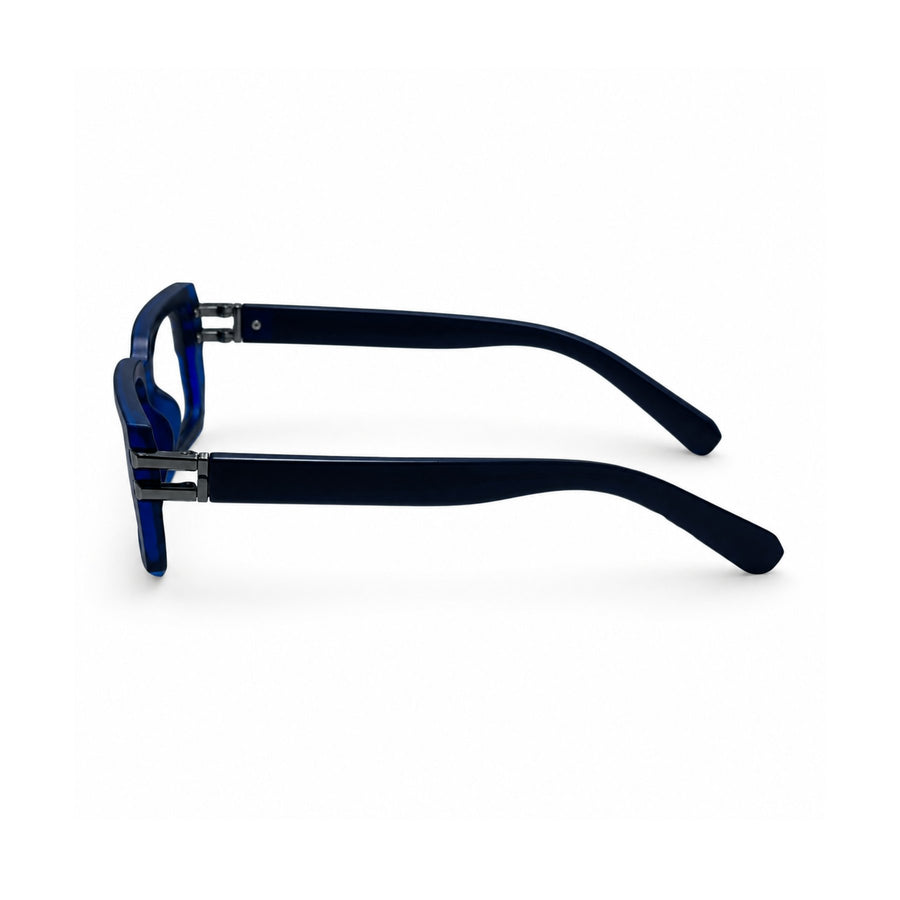82108 VERLIN Rectangle Computer Glasses in Navy Blue - temple and side view