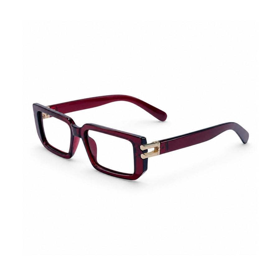 82108 VERLIN Rectangle Computer Glasses in Wine Red - three-quarter view