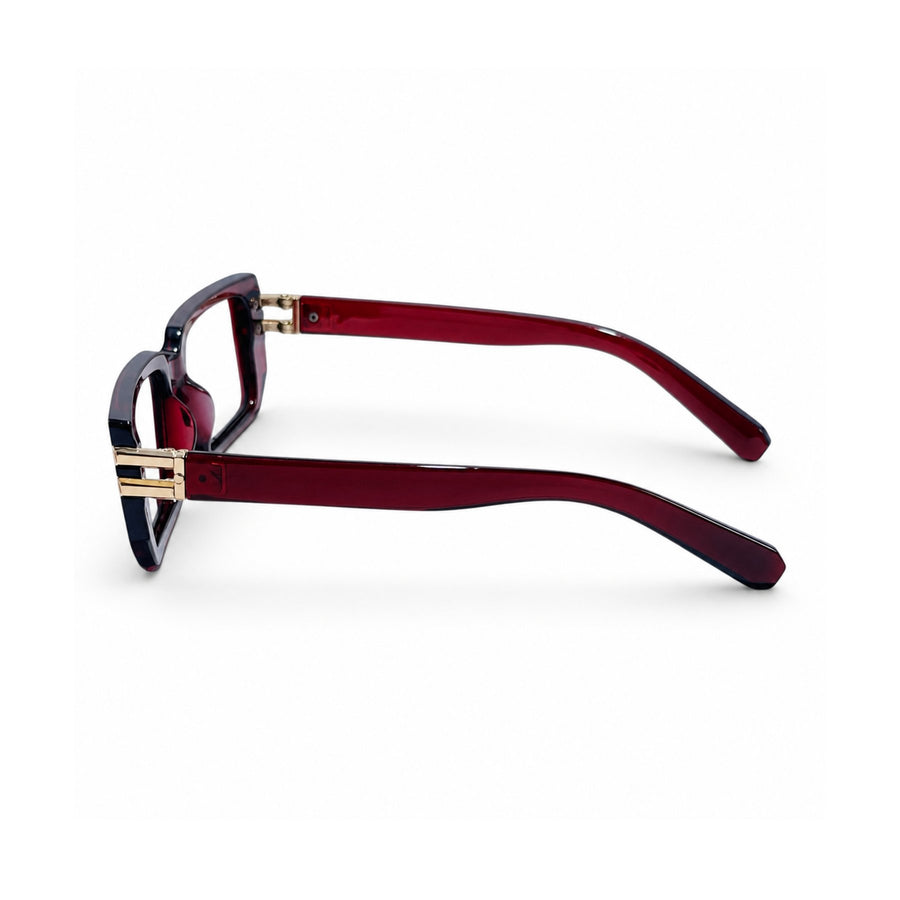 82108 VERLIN Rectangle Computer Glasses in Wine Red - temple and side view