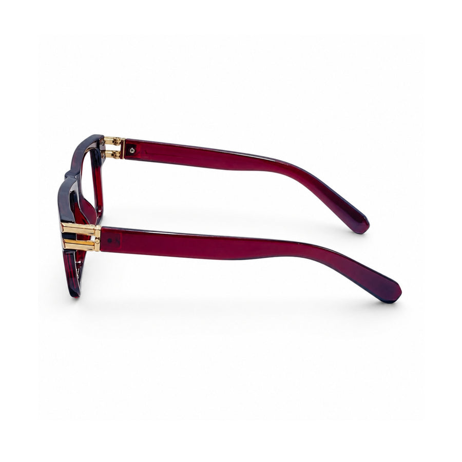 82109 VERLIN Rectangle Computer Glasses in Wine Red - temple and side view