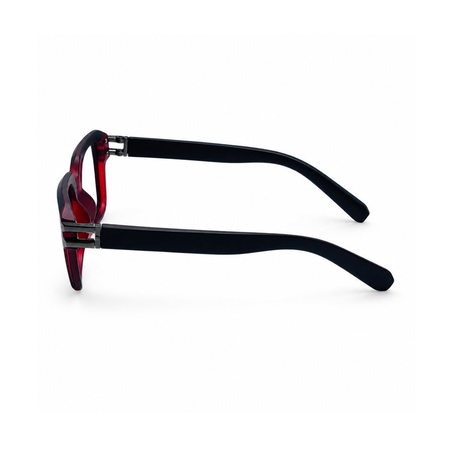 82110 VERLIN Square Computer Glasses in Black Red - temple and side view