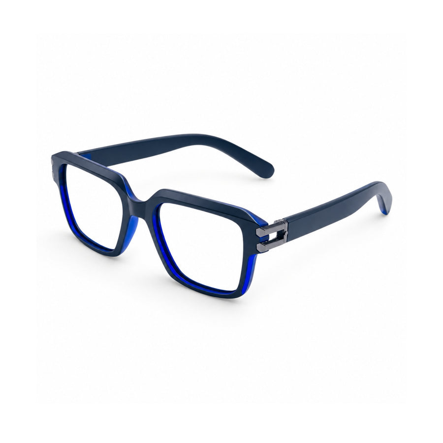 82110 VERLIN Square Computer Glasses in Navy Blue - three-quarter view