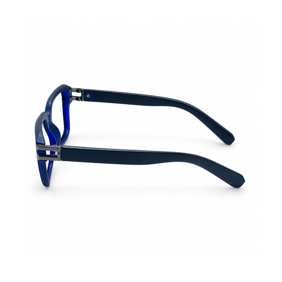 82110 VERLIN Square Computer Glasses in Navy Blue - temple and side view