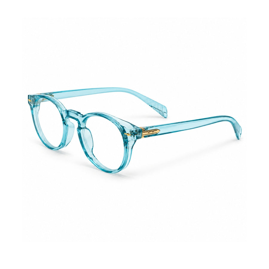 86310 VERLIN Round Optical Frame in Sky Blue - angled view