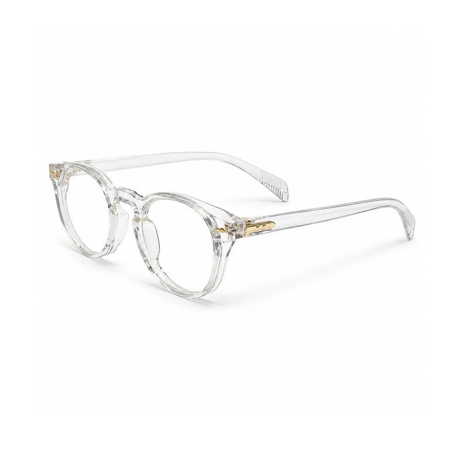 86310 VERLIN Round Optical Frame in Clear Crystal - angled view
