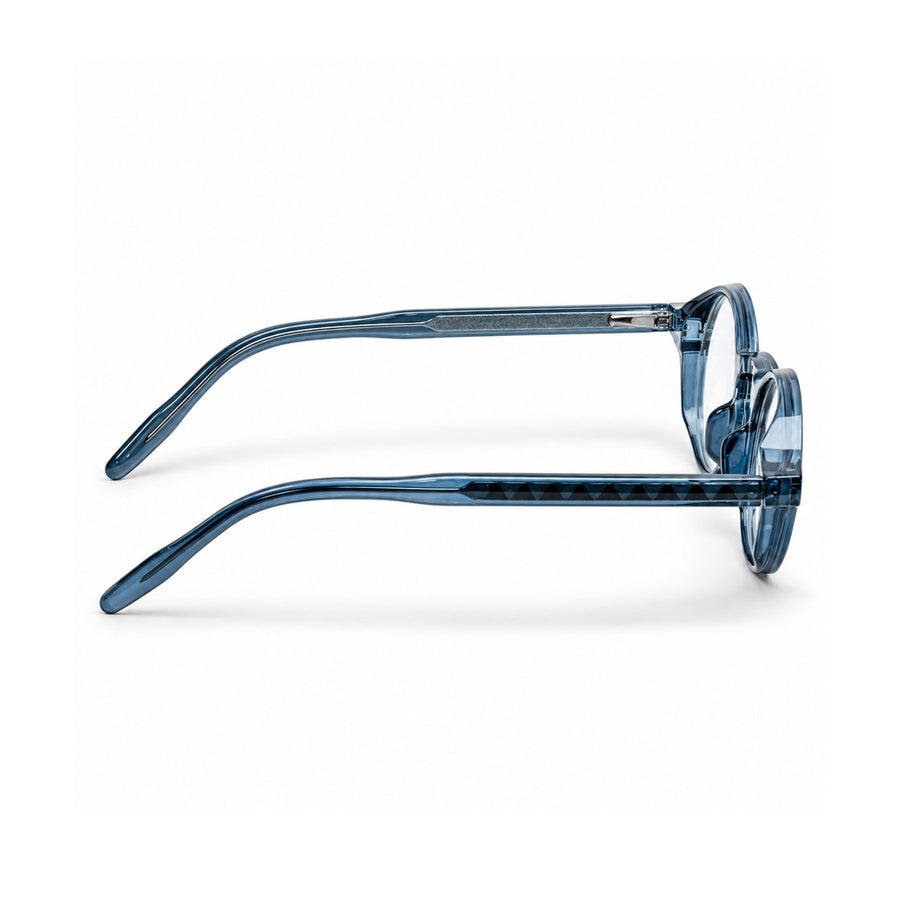 LBD-010 VERLIN Octagon Optical Frame in Navy Blue - temple and side view