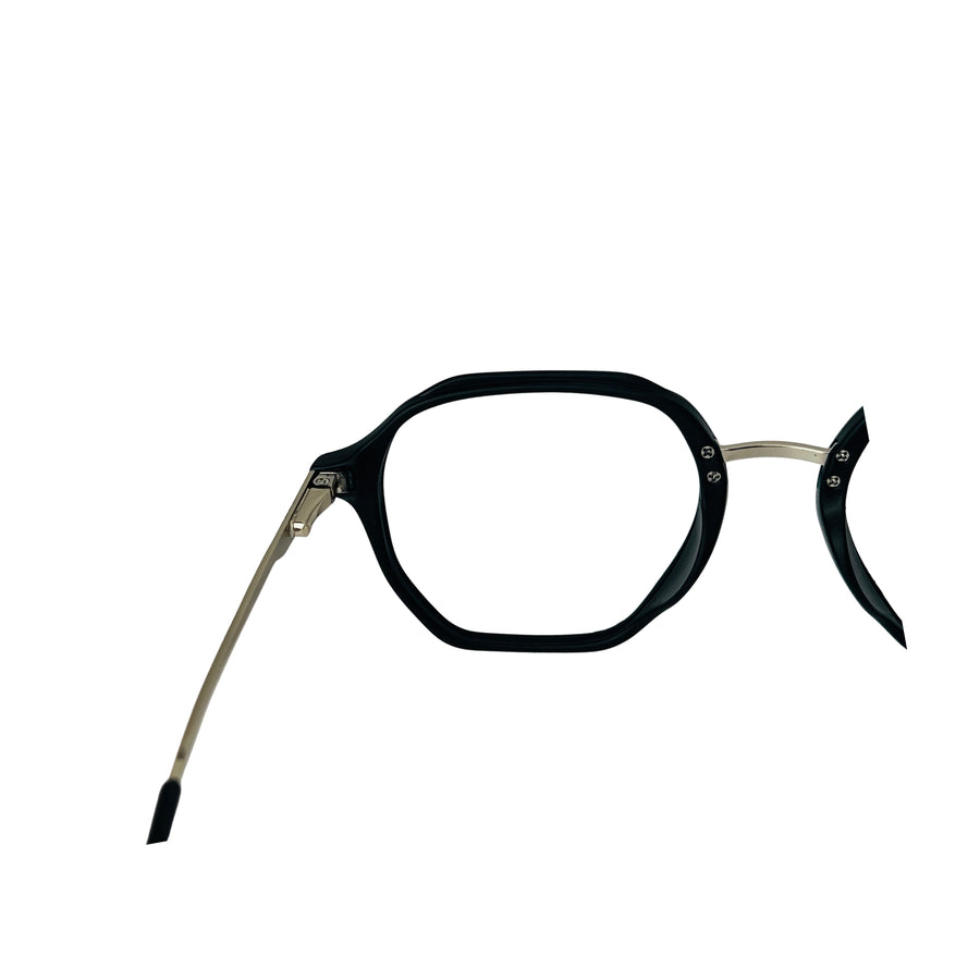 Verlin 62236 Geometric Eyeglass Frame – Silver Black — wide three-quarter view
