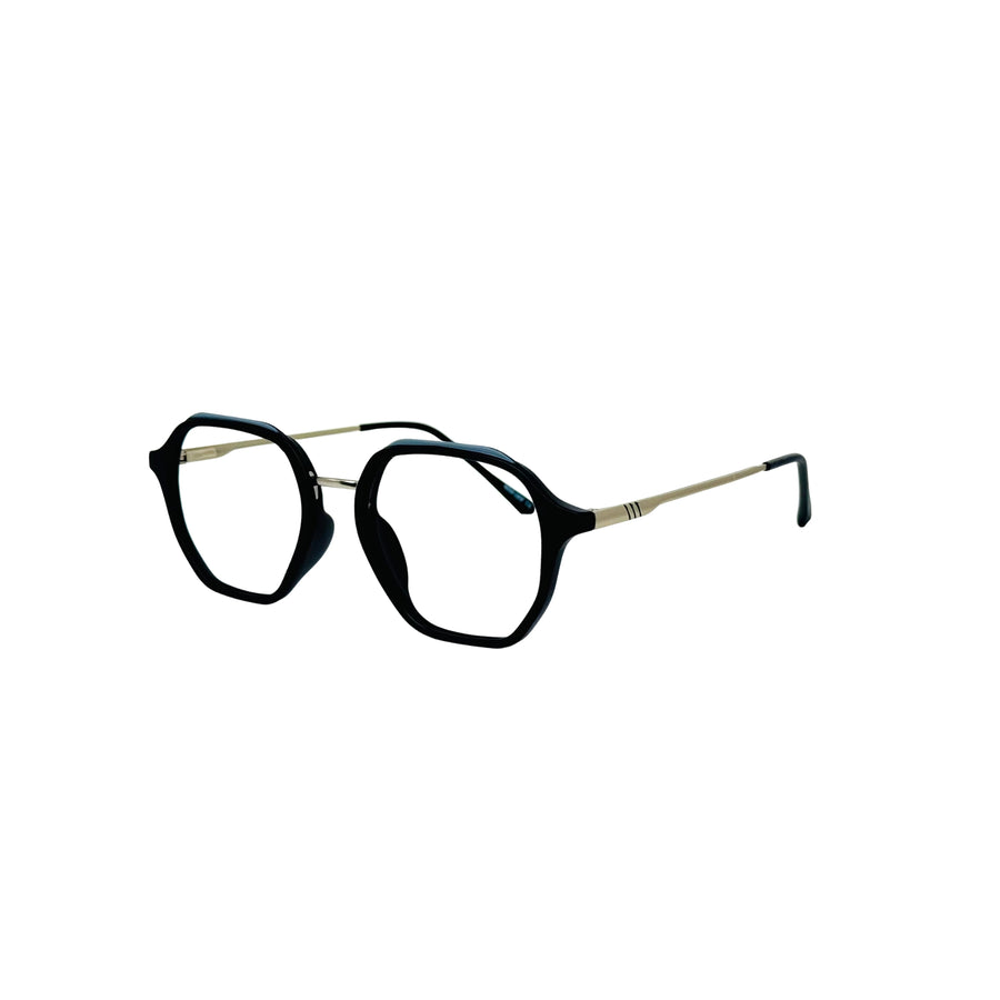 Verlin 62236 Geometric Eyeglass Frame – Silver Black — three-quarter view